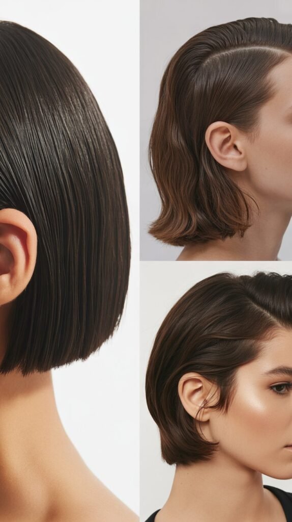 The Blunt Cut with Slicked Back Style