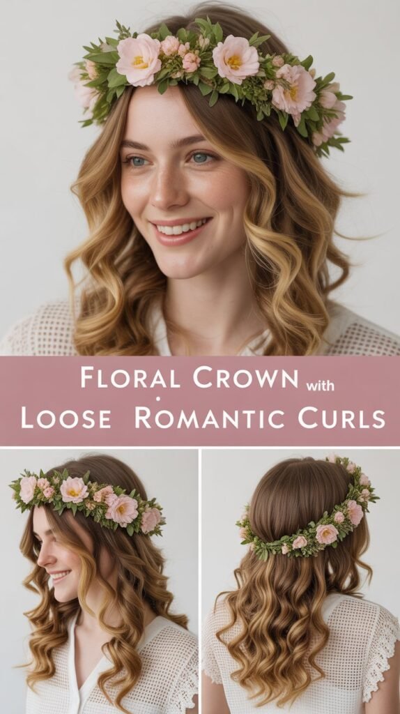 Floral Crown with Loose Romantic Curls