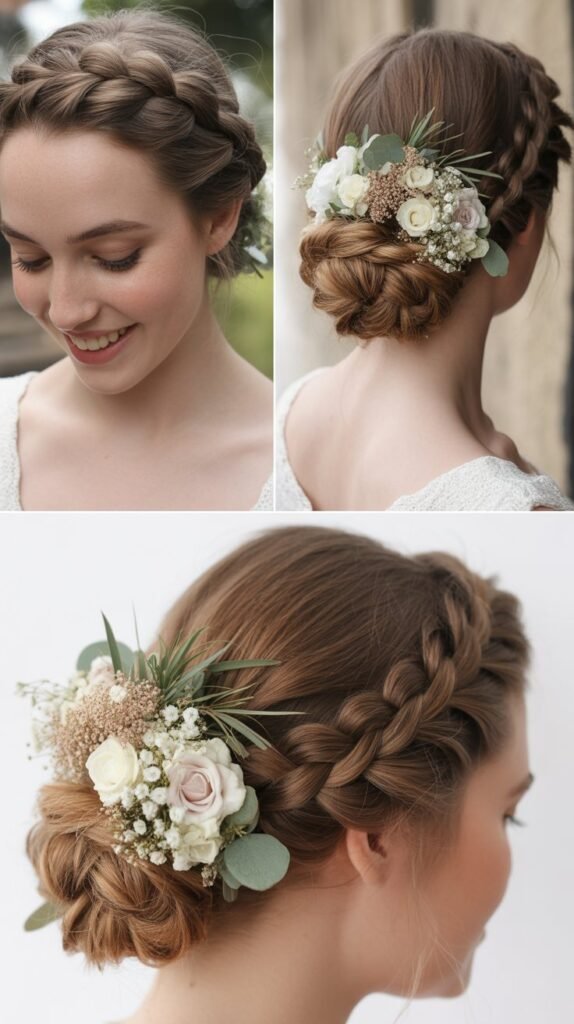 Rope Braid Updo with Clustered Florals