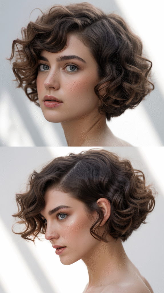 Curly Bob with Deep Side Part and Volume
