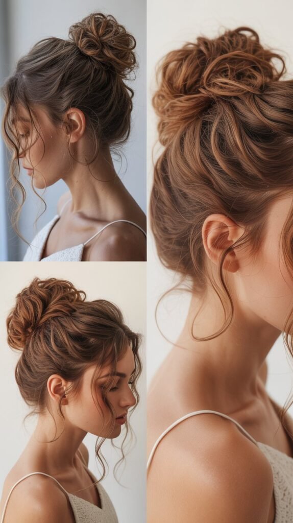 Romantic Messy Bun with Curly Tendrils