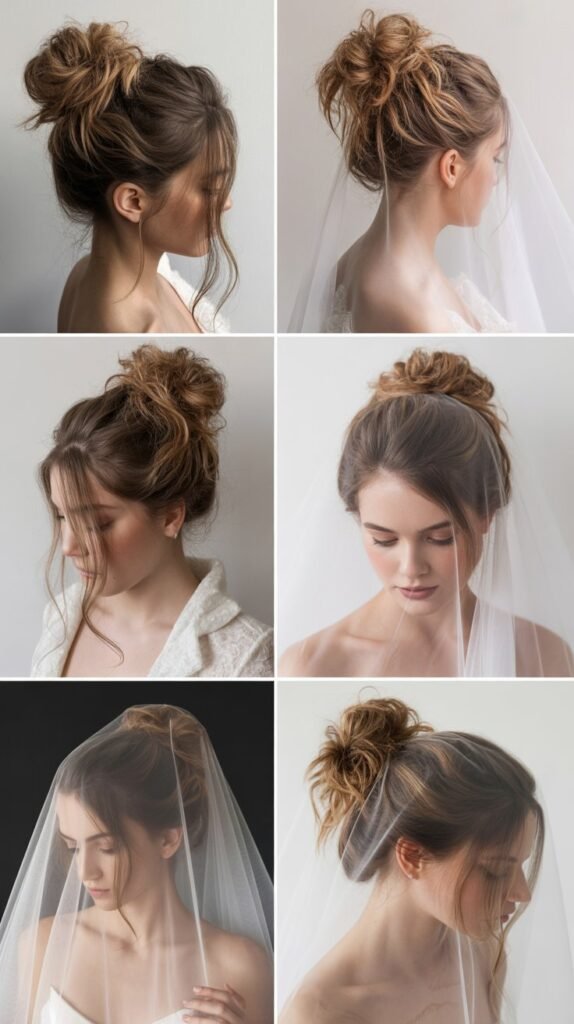 Messy Top Knot with Fingertip Veil