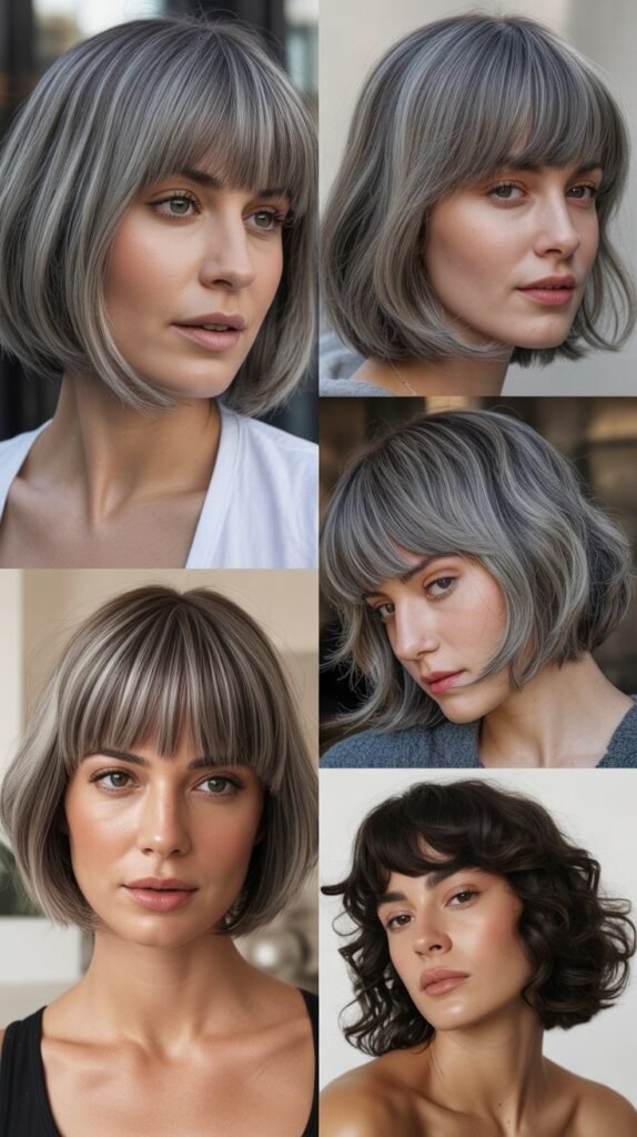 Full Bangs with Gray Bob
