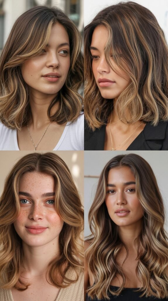 Caramel Highlights for Round Face Shapes