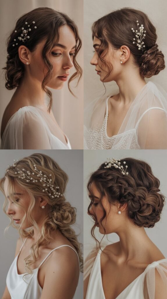 Pearl-Studded Curls with Tulle Veil