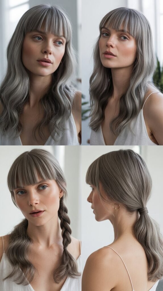 Blunt Bangs with Long Gray Hair