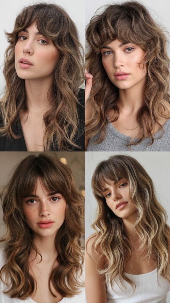 Textured Bangs With Long Beach Waves