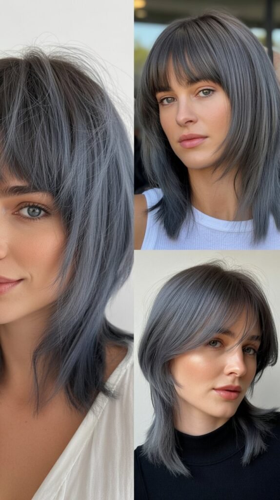 Piecey Bangs With Ash Gray Medium Straight Hair