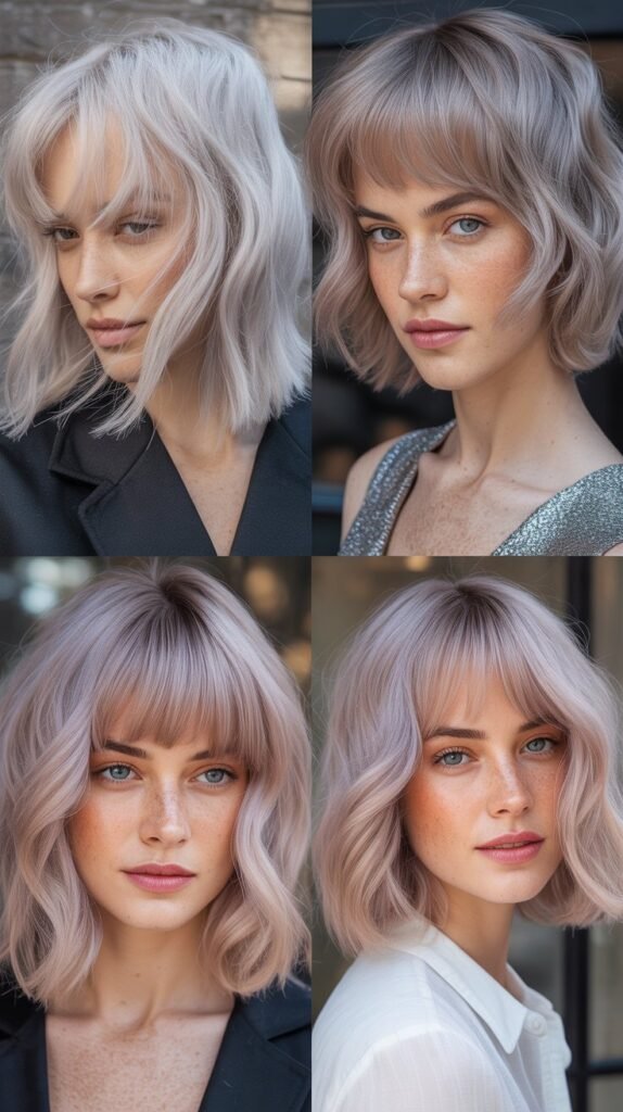 Wispy Curtain Bangs With Opal-Toned Medium Lob