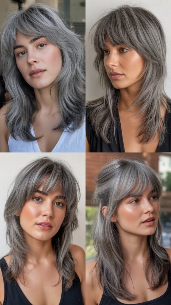 Choppy Bangs with Long Gray Hair