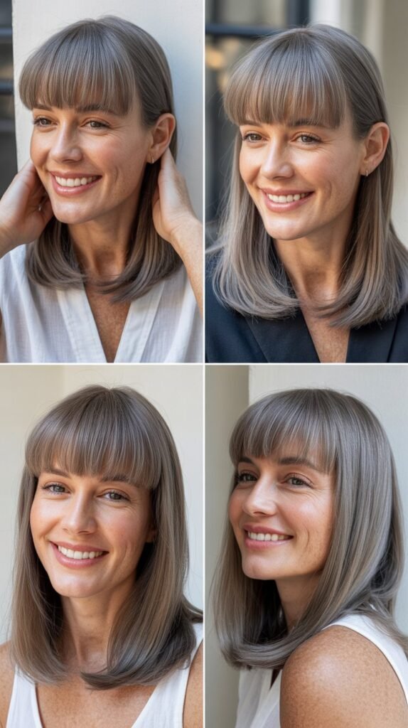 Classic Blunt Bangs with Gray A-Line Bob