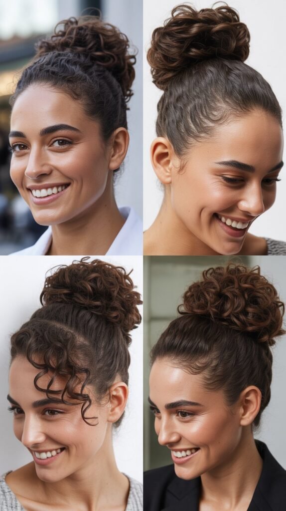 Sleek Low Bun with Curly Texture