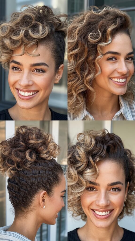  Pearl Blonde Highlights on Curly Pompadour