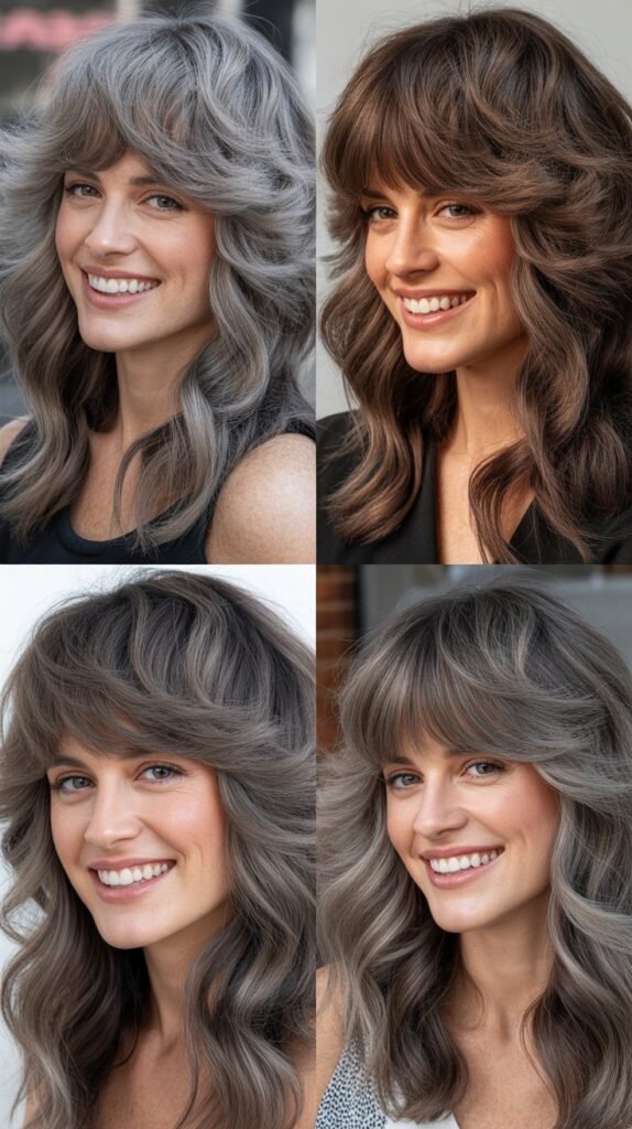 Textured Piecey Bangs With Graphite Gray Waves