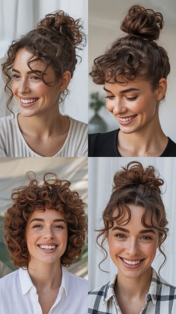 Curly Top Knot with Face-Framing Pieces