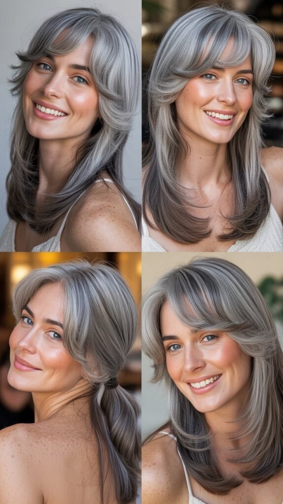  Full Blunt Bangs with Straight Silver Lob