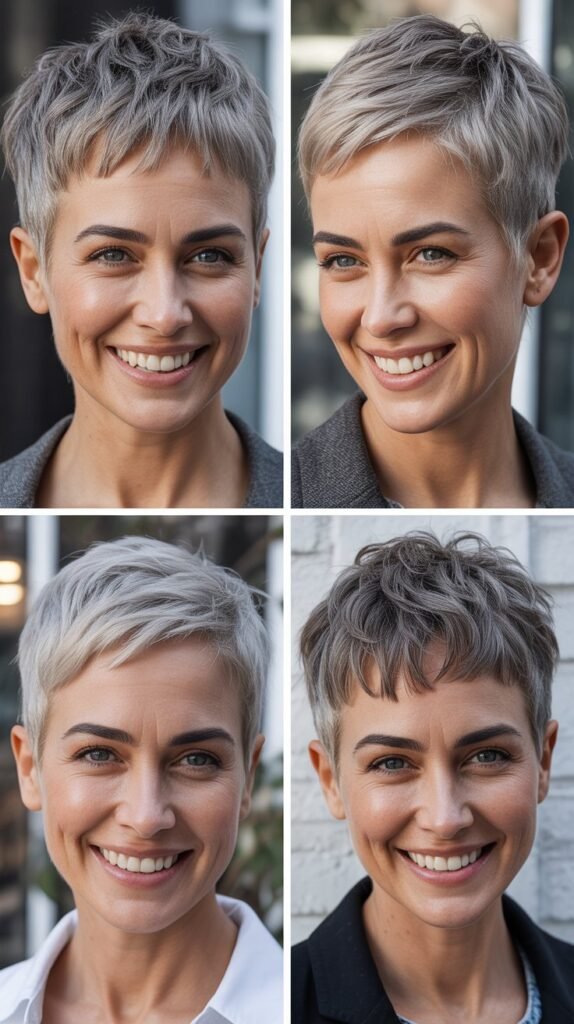 Choppy Micro Bangs With Gray Pixie