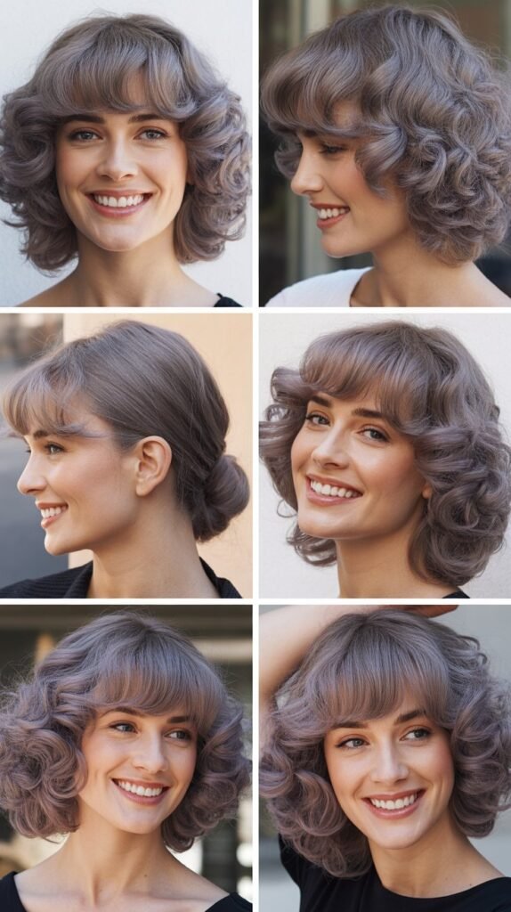 Soft Rounded Bangs With Lavender-Gray Curls