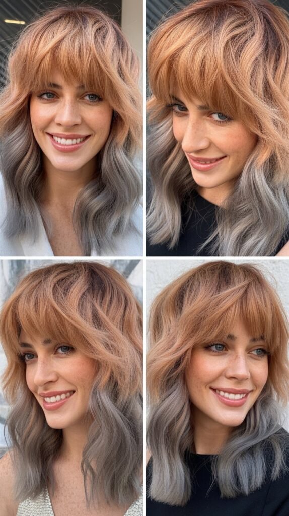 Choppy Layered Bangs With Rose Gold-Gray Waves