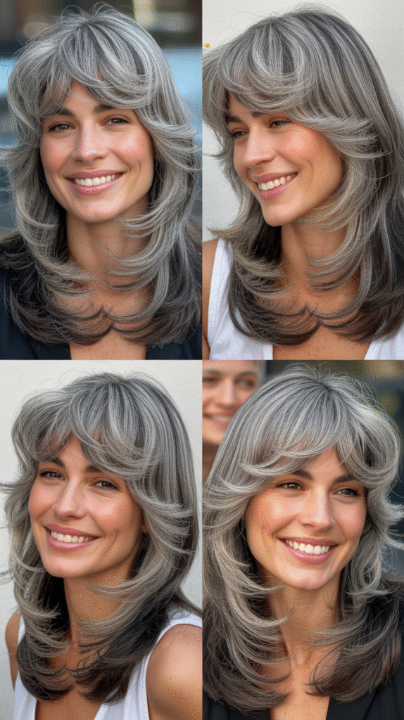  Wispy Feathered Fringe with Gray Wavy Layers