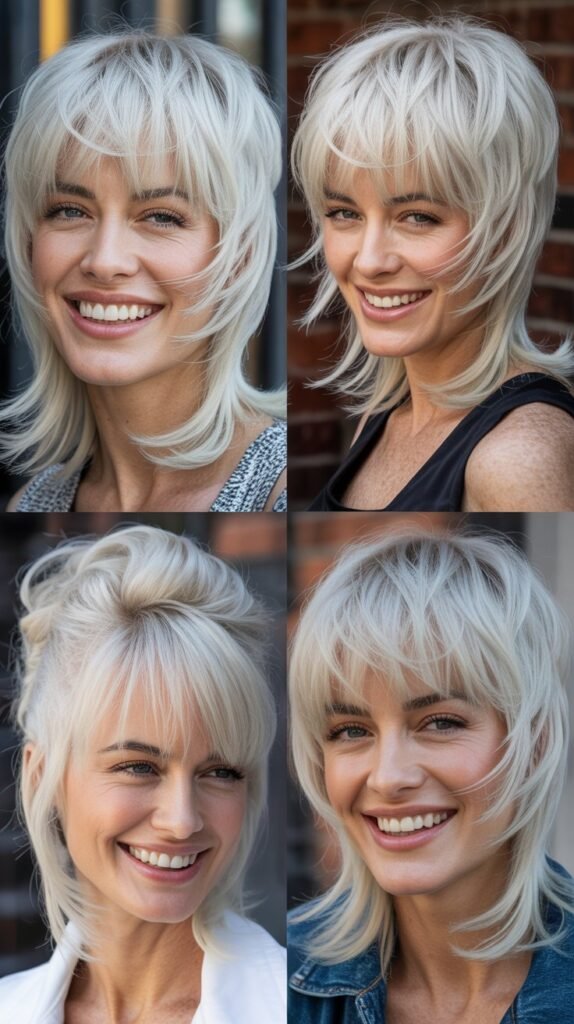 Choppy Layered Bangs With Silver-White Hair