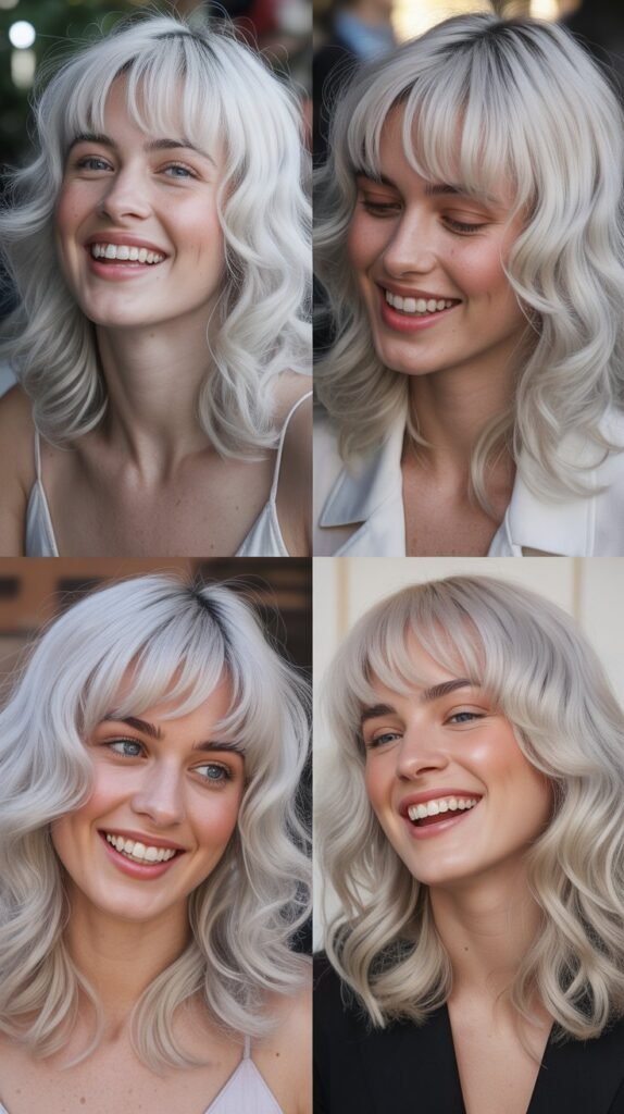 Diagonal Wispy Bangs With Cloud White Waves