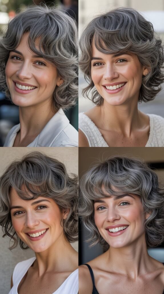 . Tapered Side Bangs with Textured Gray Cut