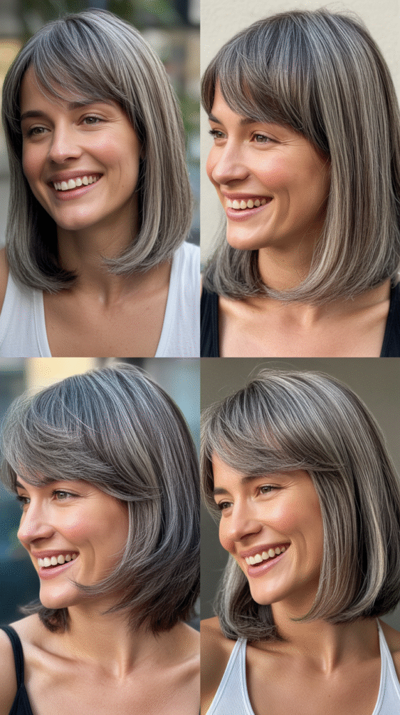 Micro Bangs With Long Charcoal Gray Hair
