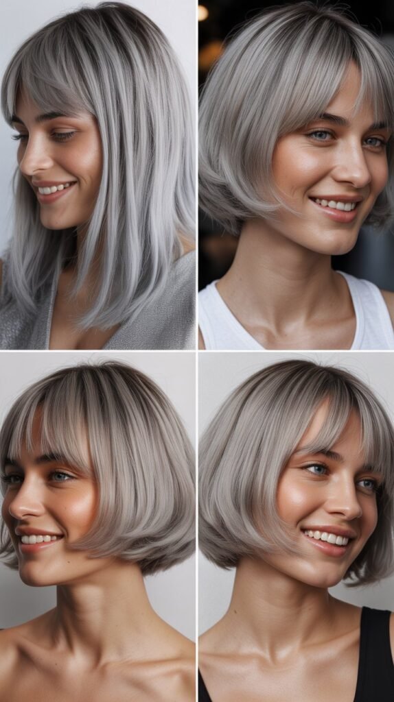 Heavy Bangs With Charcoal Gray Straight Lengths