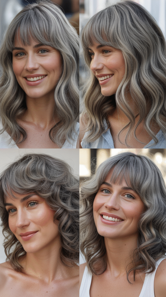 Thinned-Out Bangs With Wavy Dove Gray Hair