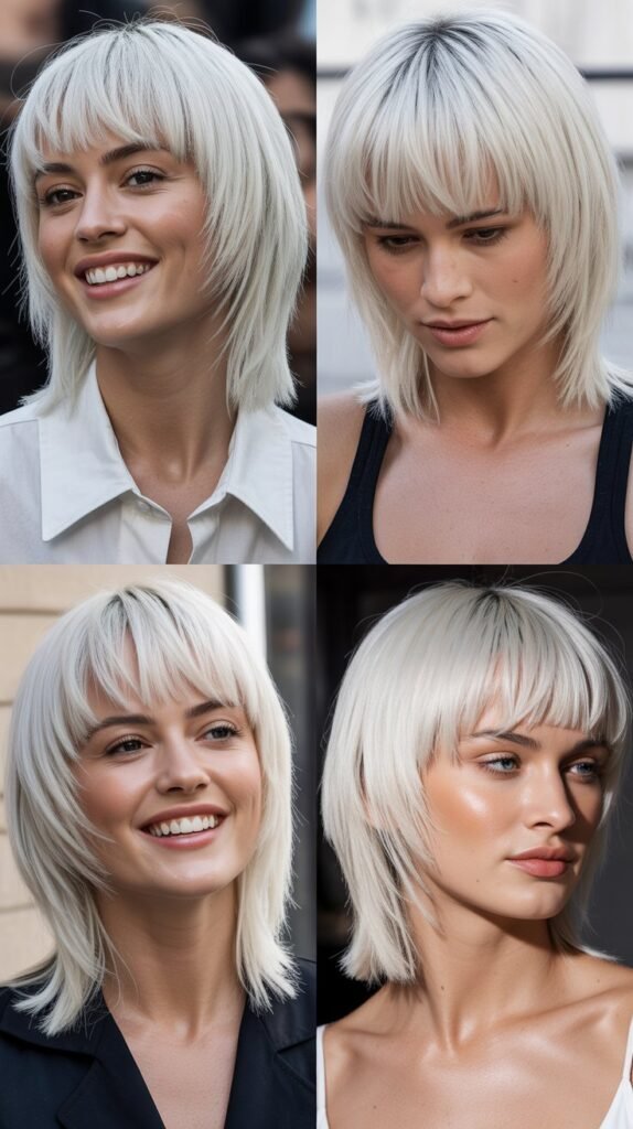 Choppy Micro Bangs With White-Gray Straight Hair