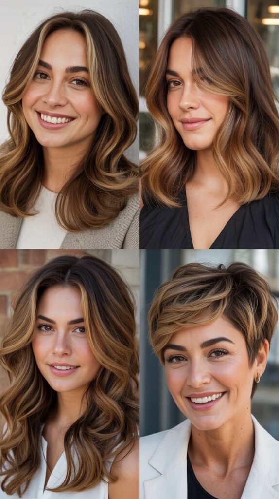 Caramel Highlights for Round Face Shapes