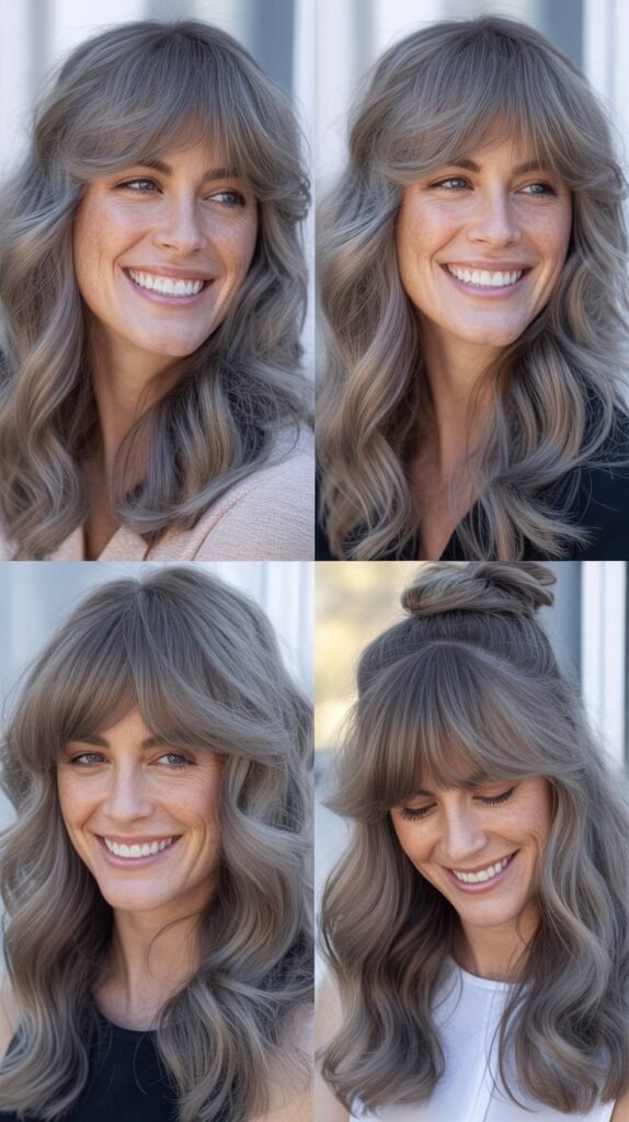 Soft Textured Bangs With Moonstone Gray Waves
