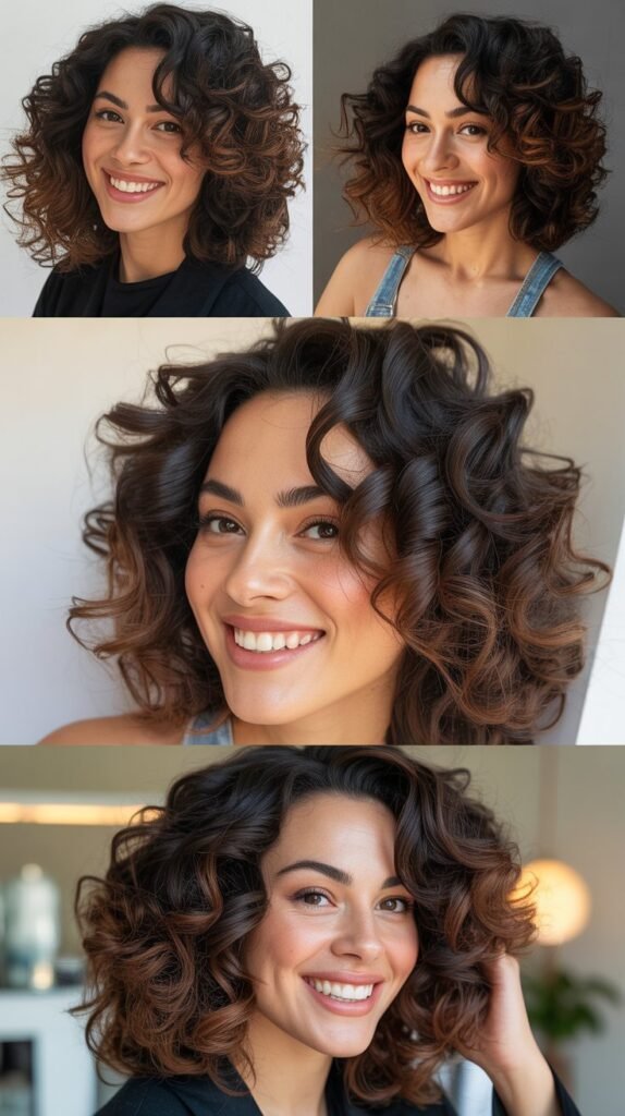 Dark Brown Balayage on Black Curly Hair