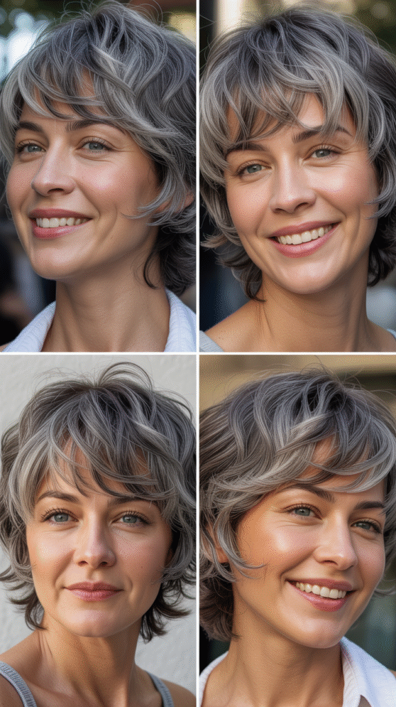 Arched Bangs With Pewter Gray Waves