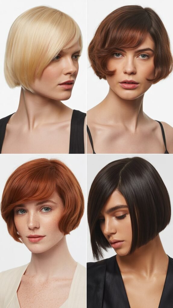 Classic Sharp Angled Bob With Side-Swept Bangs
