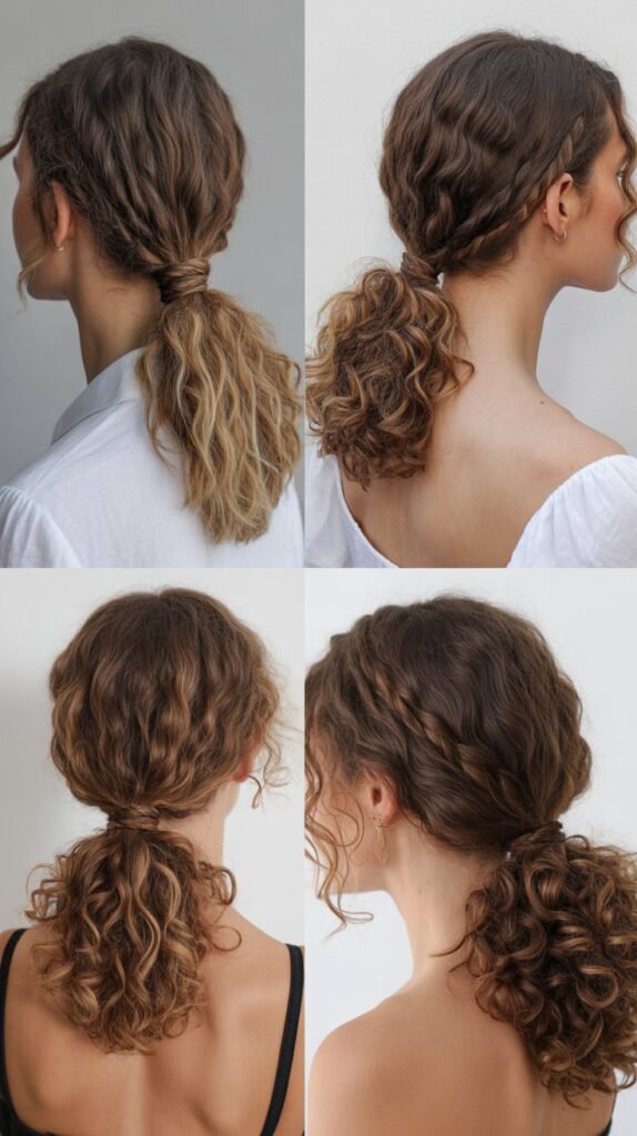  Twisted Half-Up with Low Curly Ponytail