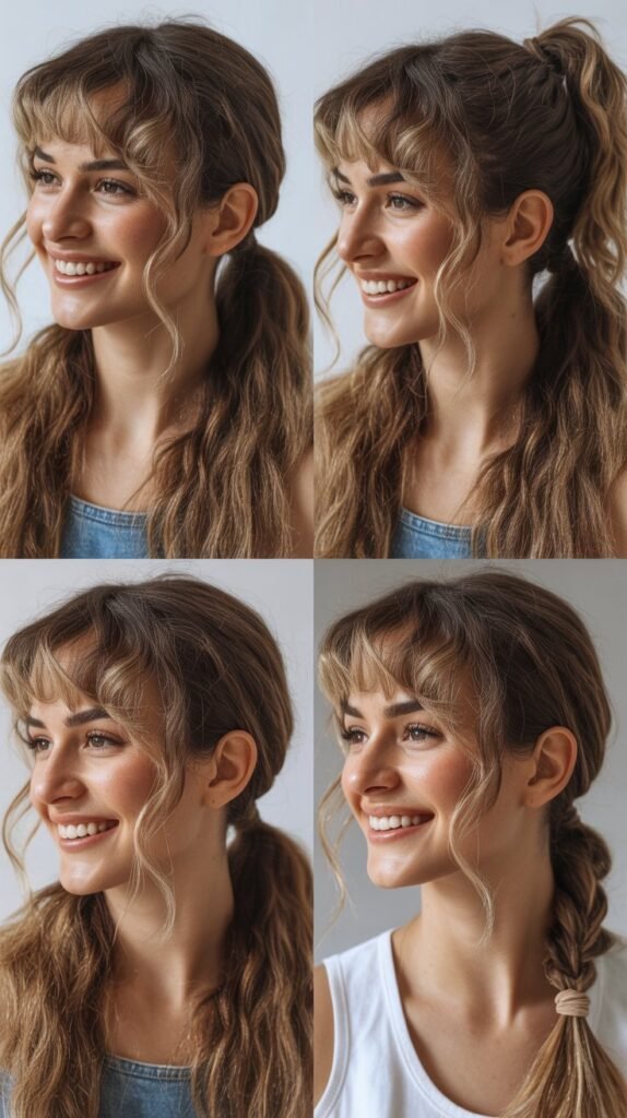 Ponytail Variations for Wavy Hair With Wispy Bangs