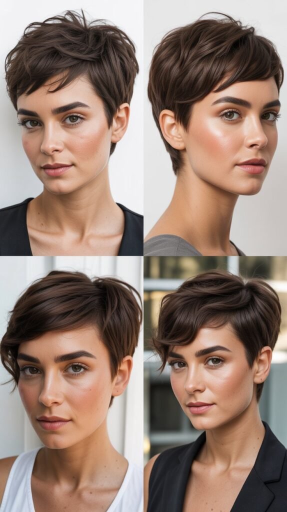 Dark Chocolate Brown Pixie with Shaved Sides