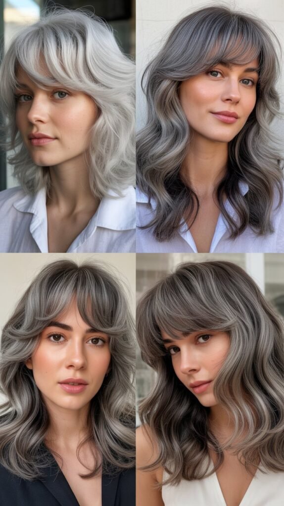 Feathered Bangs with Gray Waves