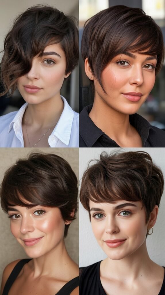  Dark Chocolate Brown Pixie with Volume on Top