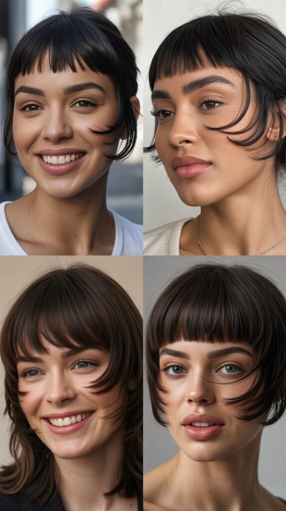 Blunt-Cut Wispy Bangs for Bold Contrast