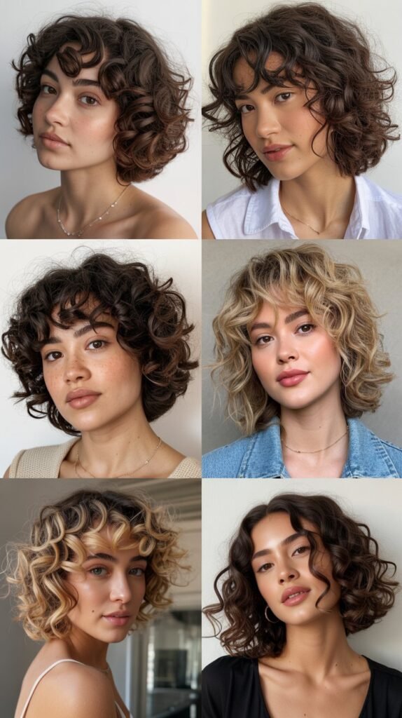 Chin-Length Curly Bob with Blunt Ends