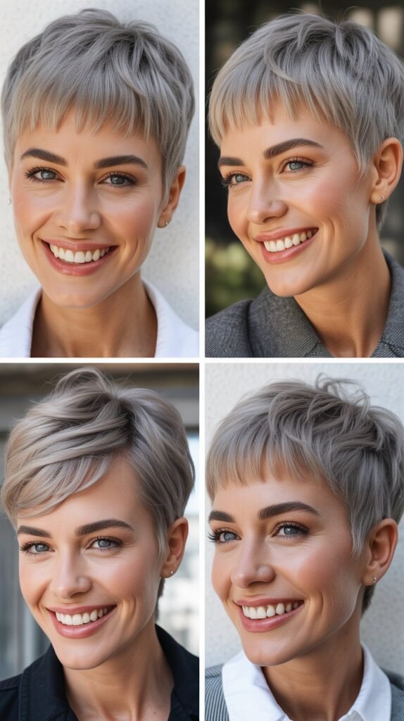 Arc-Shaped Bangs with Layered Gray Shag