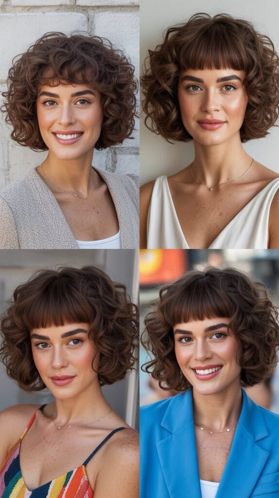 Curly Blunt Fringe Bob