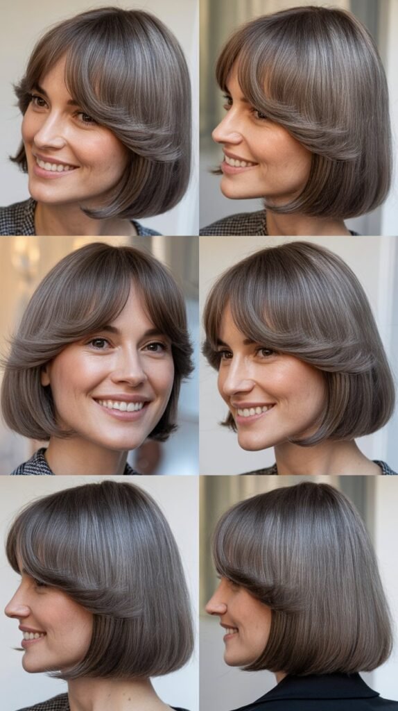 . Layered Curtain Bangs with Gray Beachy Waves