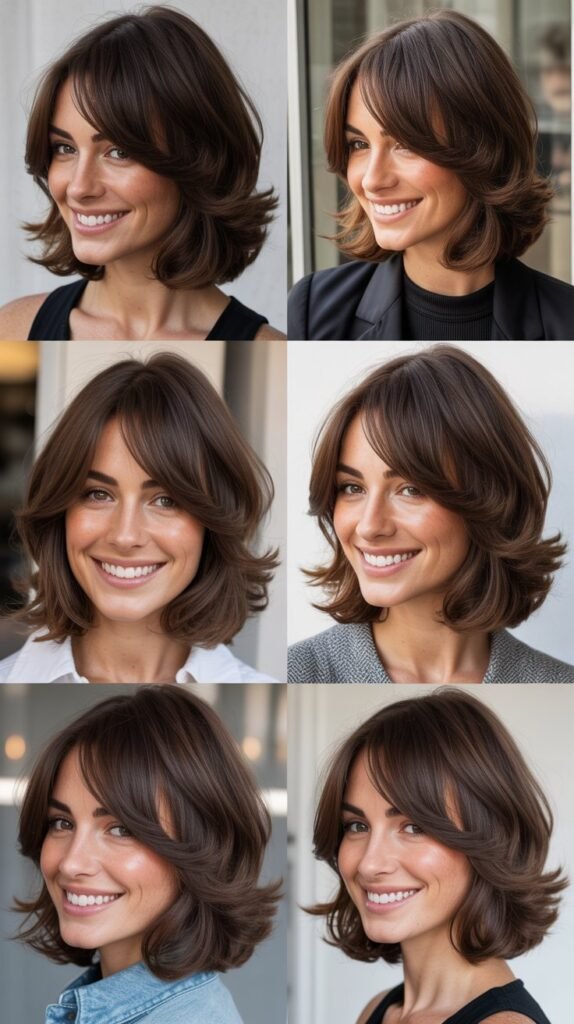 Layered Lob With Long Side-Swept Bangs