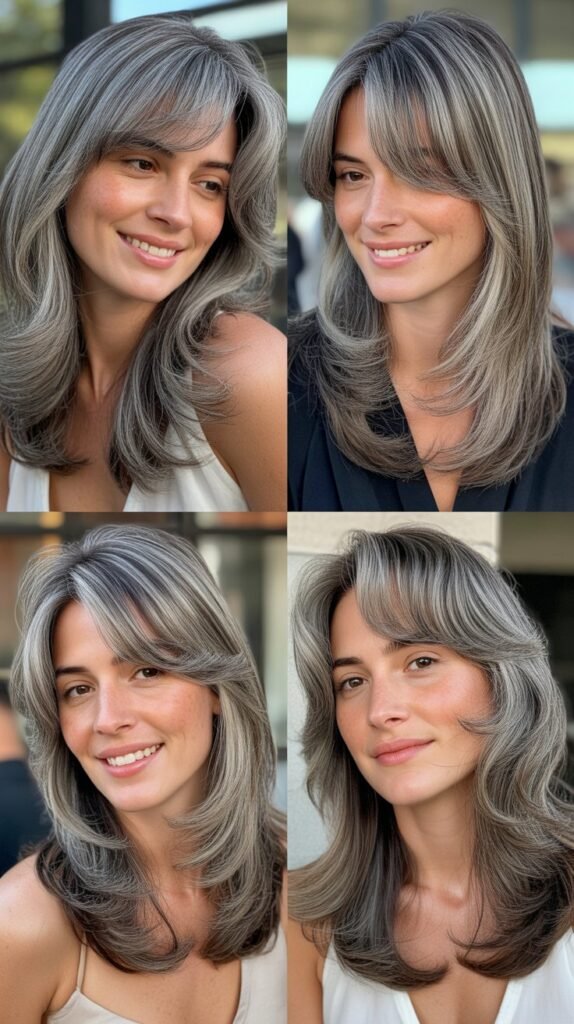 Soft Feathered Fringe With Gray Long Layers