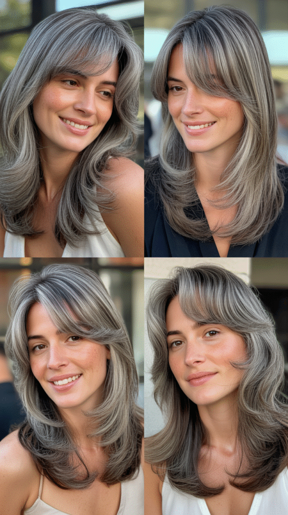 Feathered Bangs With Ash Gray Layers