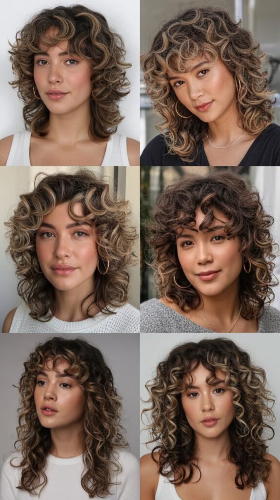  Layered Curly Hair with Money Pieces